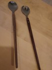 Vintage Salad Serving Set Wood Handles Spoon Fork Japan Stainless Steel MCM — photo 2