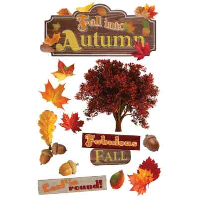 Fall into Autumn 3D Dimensional Scrapbooking Sticker Sheet with Glossy ...