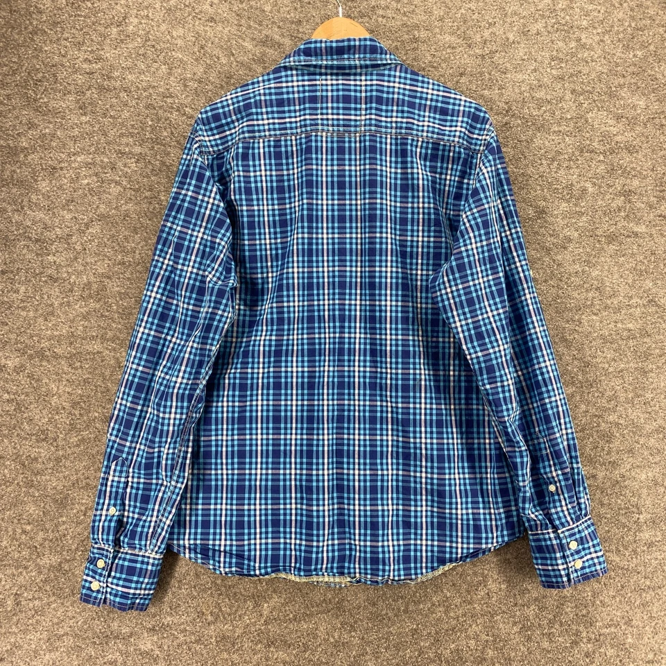 Just A Cheap Shirt Men 2XL Blue Plaid Button Up Collared Long Sleeve Pockets - Image 2 of 4