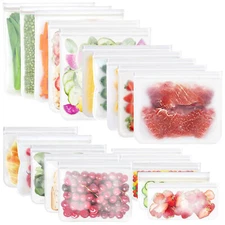 20pcs Reusable Bags Sealed Leakproof Freezer Food Vegetable Meat Fruit Storage