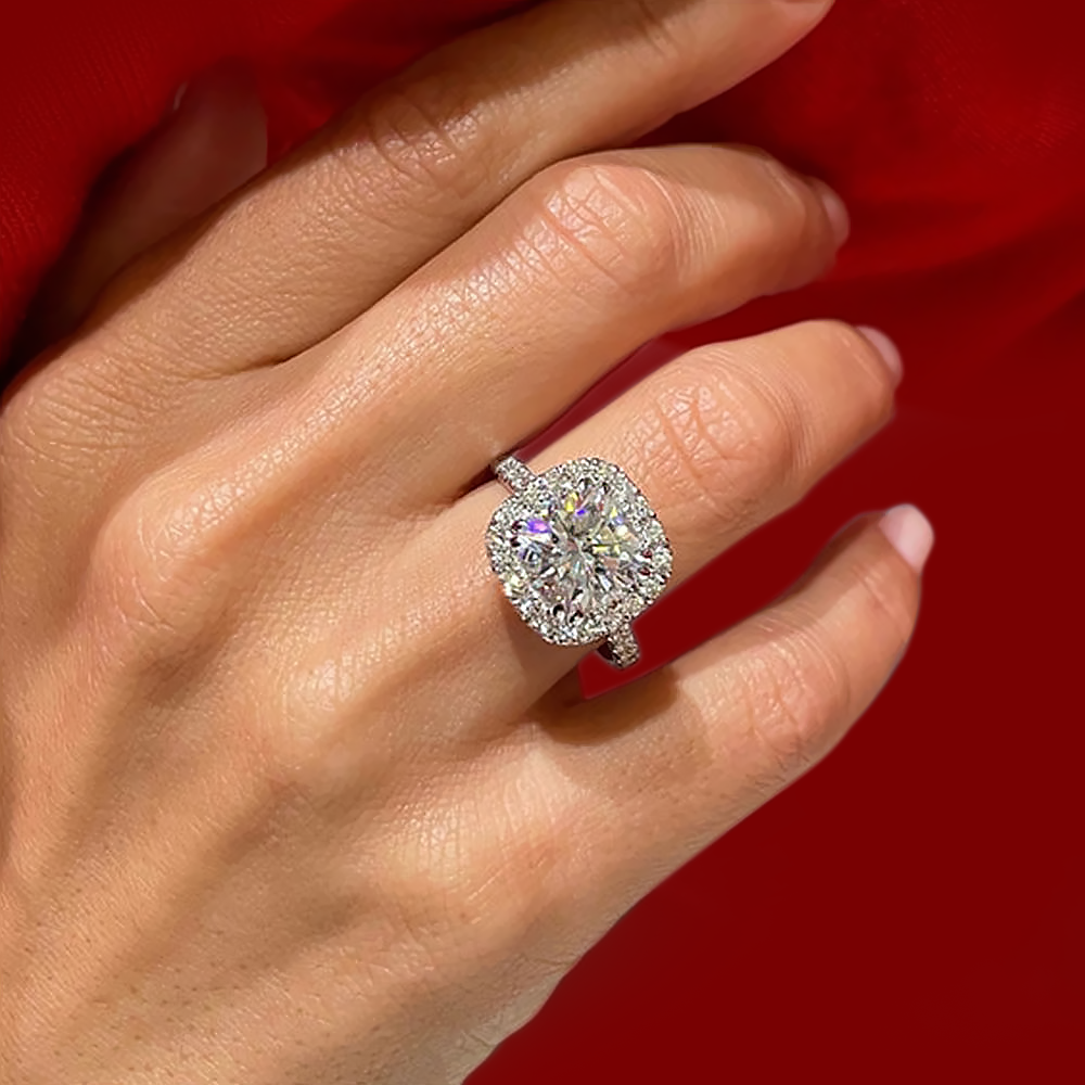 18k White Gold Engagement Rings Cushion Cut Diamond Lab Grown Carat  IGI