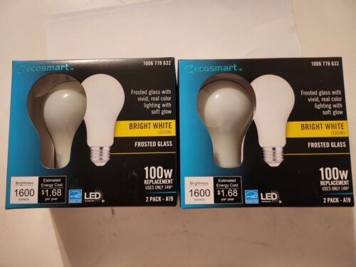 Lot of 2 Pkg. EcoSmart 100-Watt Frosted Bright White A19 LEDs w/Standard Base  - Picture 1 of 5