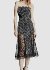 693 Alexis Women's Black Squiggly Lace Strapless Fit Flare Dress Size X-Small