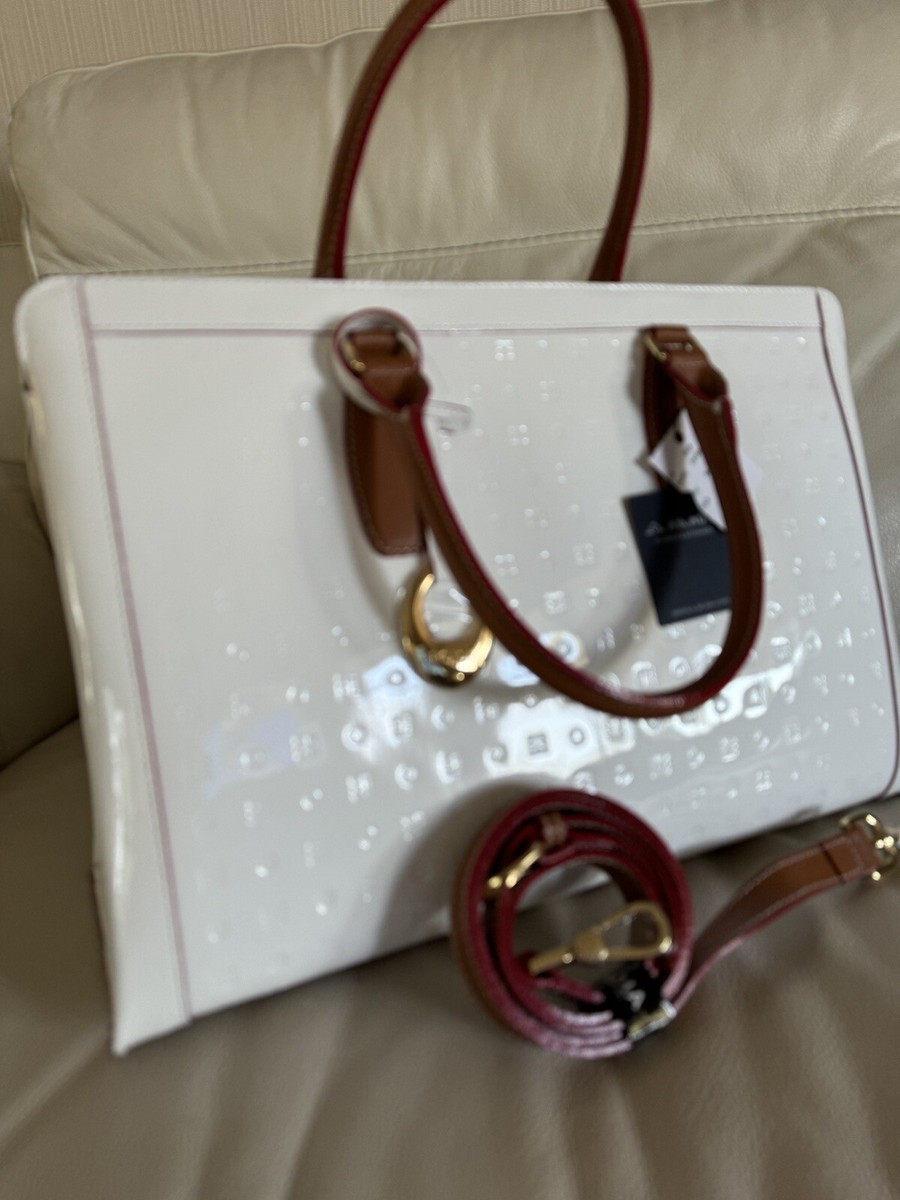 LEONARD PARIS ハンドバッグ ベージュ ホワイト NWT ARCADIA Italian Patent Leather-Shoulderbag Tote-White With