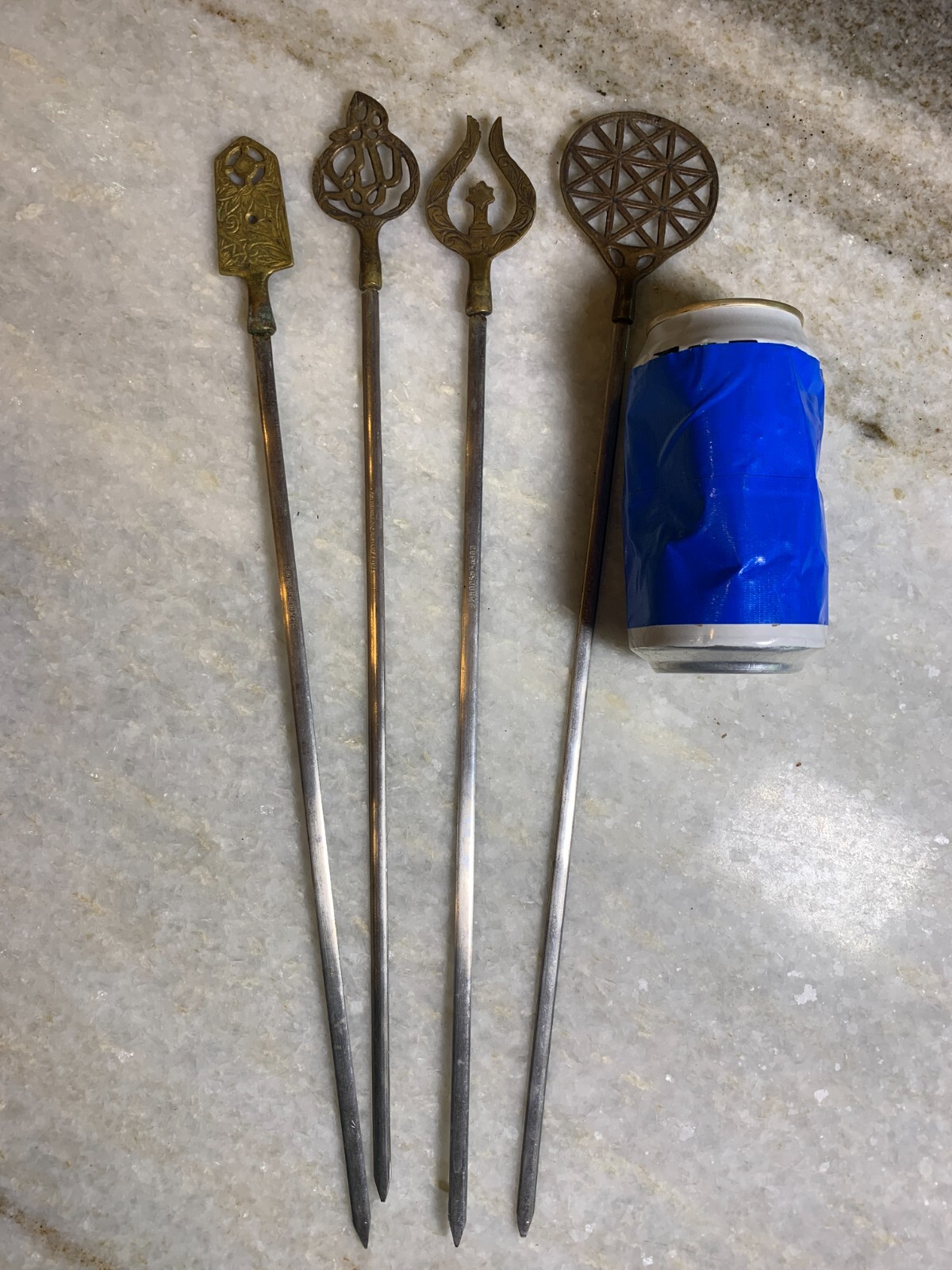 Vintage LONG Metal Stainless Steel SS & Brass Shish Kabob Skewers