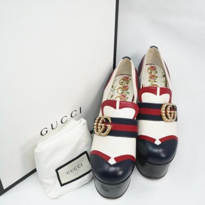 Rare Gucci Platform Multicolor Double G Logo Leather Pumps Rare Gucci Platform Multicolor Double G Logo Leather Pumps