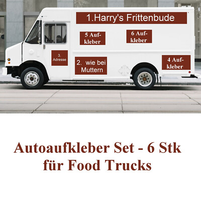 Autoaufkleber 6 teilig f. Foodtrucks, Fahrzeugbeschriftung, Foodtruck Werbung