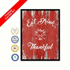 Eat Drink & Be Thankful Red Quote Framed Canvas Decorative Office Wall Art Gift