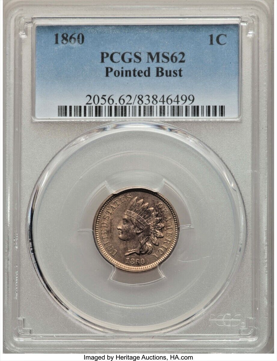 1860 Pointed Bust Indian Head Cent, PCGS MS62 eBay