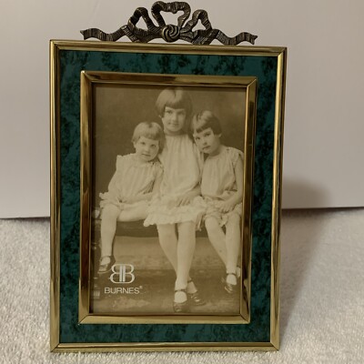 VTG Burnes Craft Inc Solid Brass Gold/Green Ornate Frame 4.5x6 Photos 3x5