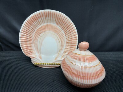 2 Piece Set ~ Fitz and Floyd ''COQUILLE'' ~ Shell Shape Plate 8 1/2'' & Shell Bowl