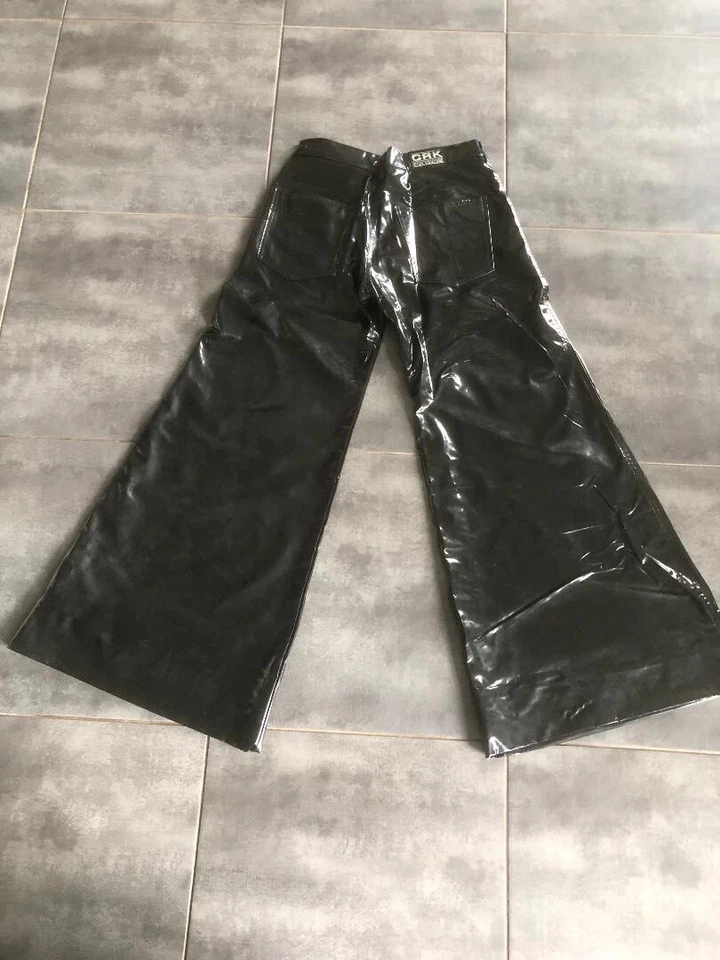 Pantalon Rave Party Techno vintage CRK Club Couture PVC Vinyle extra large noir - Photo 2/4