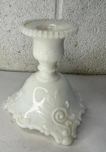 Vintage Westmoreland Scroll & Lace White Milk Glass Candleholder 4” Candlestick