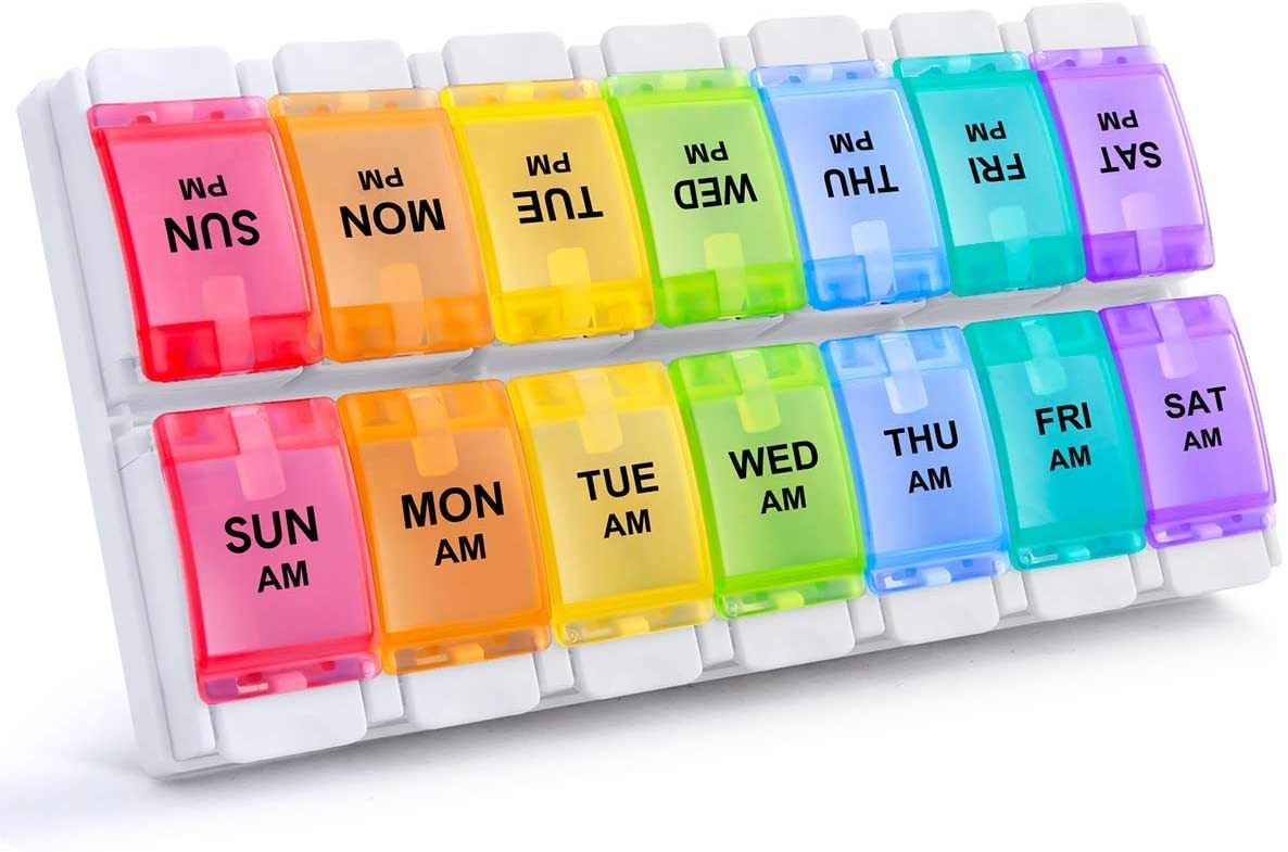 AM PM Weekly 7 Day Pill Organizer, HUAXIYAN Large Daily Cases Rainbow