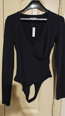 Madewell Womens NWT! Black very Stretch Wrap Thong Bodysuit  Size S