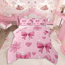 Pink Bow Kids Comforter Set Full Size Bowknot Bedding Set Butterfly Bowknot