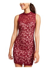 EMERALD SUNDAE Womens Sleeveless Illusion Neckline Short Cocktail Body Con Dress