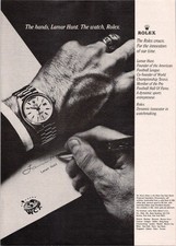 Rolex Lamar Hunt Day-Date Watch Vintage Magazine Ad B&W 1970s Football Tennis