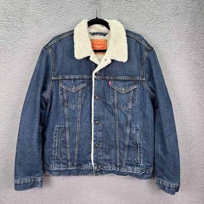 Levis Jean Jacket Mens L Blue Denim Sherpa Lined Workwear Grunge Trucker Rugged