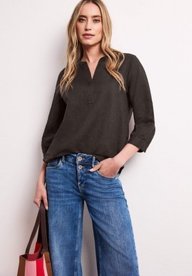 Street One - Bluse mit Split Neck aus Leinenmix - Farbe: espresso brown