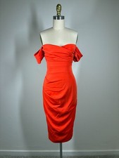 House of CB Anaelle Orange Bodycon Dress Small Stretchy Off Shoulder Exposed Zip