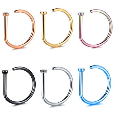 6 PCS Titanium Nose Ring 18G Fake D-Shaped Hypoallergenic Nose Piercing Hoop ...