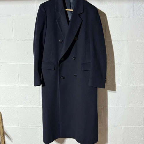 SAINT LAURENT (YSL) Cappotto VINTAGE YVES SAINT LAURENT taglia S blu navy lana doppiopetto trench lungo