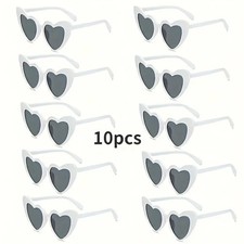 10pcs Chic Heart-Shaped Fashion Glasses - White Frame with Gray Lenses Perfect