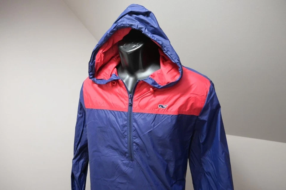 Chaqueta de lluvia Vineyard Vines azul cortavientos con capucha para hombre talla pequeña Foto 3 de 4