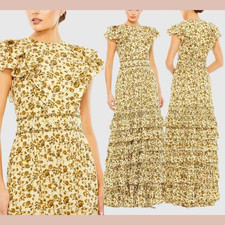 NWT Mac Duggal [ 20 ] 70114 Tiered Ruffle High Neck Gown Taupe Floral S1866