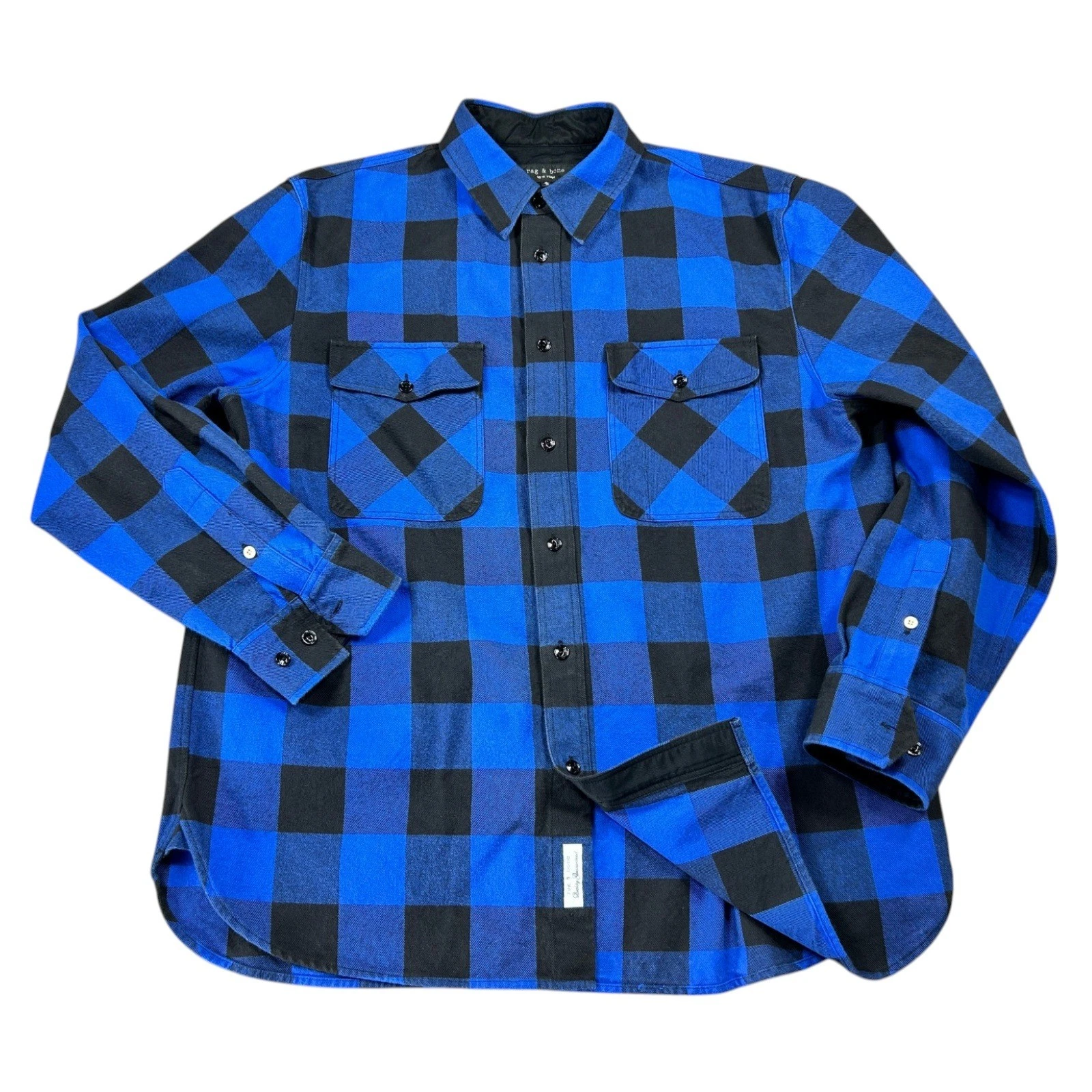 rag & bone Shirt Jacket Mens XL Blue Black Buffalo Plaid Flannel CPO Shacket image 10
