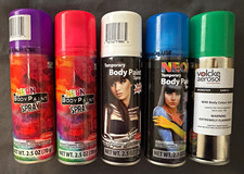 Volcke Aerosol Temporary Body Paint Spray Lot 2.5 oz Purple Red White Blue Green