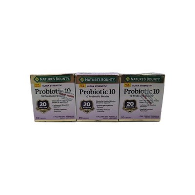 (3) NATURE S BOUNTY ULTRA STRENGTH PROBIOTIC 10, 30 Capsules Each. Exp: 05/2026+