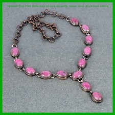 Christmas Sale Copper Rhodonite Gemstone Chain Electroformed Wife Gift Necklace