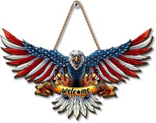 Yarcooly 4th of July Door Sign Fourth Front Wooden Wreath colorful