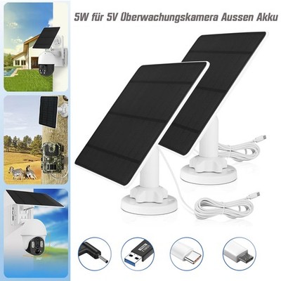 2PACK 5V Solarpanel für Überwachungskamera Aussen Akku mit Micro-USB, DC, Type-C