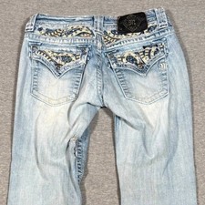 Miss Me JP6063B2 Bootcut Jeans Light Wash Distressed Embellished Size 27