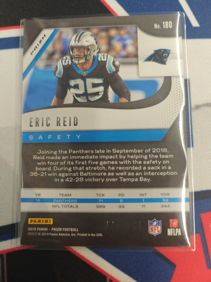 2019 Panini Prizm #180 Eric Reid Blue Wave #/199 SN - Image 2 of 2