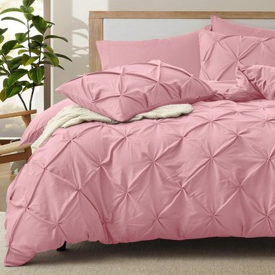 5 Piece Pinch Pleated Duvet Cover  King Size Set, Teal