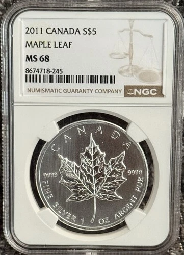 2011 Canada Silver Five Dollar Maple Leaf NGC MS68