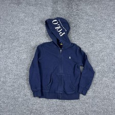 Polo Ralph Lauren Hoodie Sweatshirt Boys 7 Navy Full Zip Pony Hood Logo Fleece