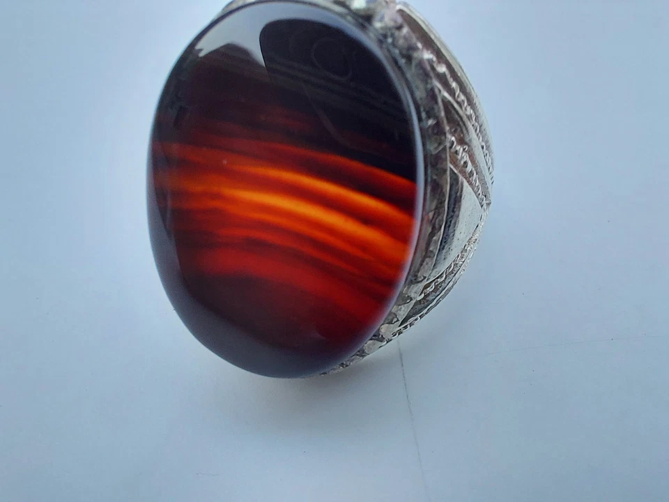 Yemeni  BLACK RED AQEEQ Kabadi Akik Liver Agate silver men women Sufi Ring - Image 2 of 4