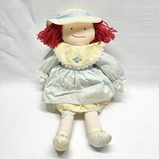 Vtg 1990 Eden Madeleine Rag Doll 19" Striped Dress w/ Bib Hat Cloth Plush