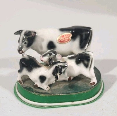Vintage bone china three-piece set Cows Calves Calf Japan Shiken 1960s