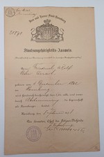 XX1171/ Staatsangehörigkeits-Ausweis  Polizeibehörde Hamburg 1898