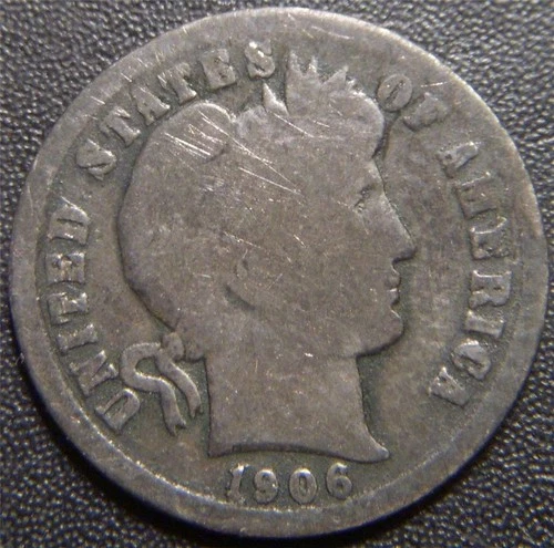 1906 Barber Dime - Full Rims and All Major Details Are Distinctly Outlined