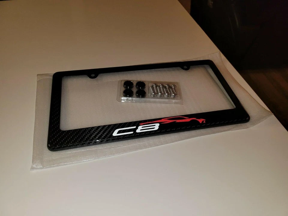 C8 Corvette Silhouette License Plate Frame 100% Carbon Fiber w/ Screws & Caps - Image 2 of 4