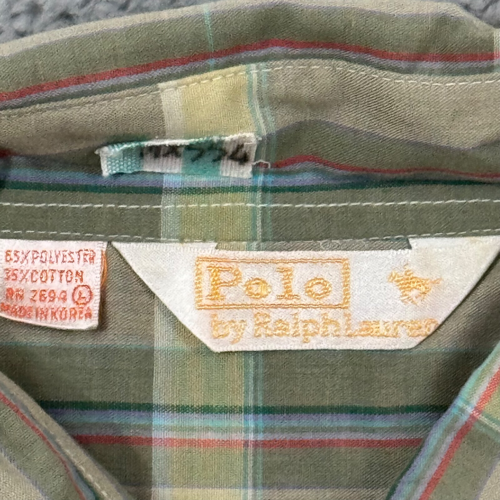 Polo Ralph Lauren vintage camicia uomo L quadri anni 80 vestibilità classica bottoni pony corta
