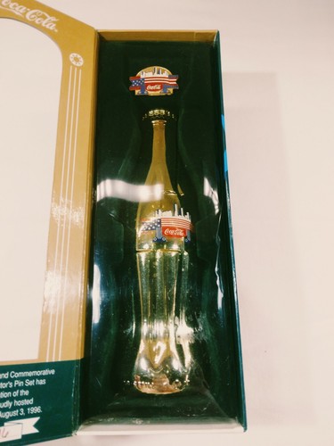 Coca Cola 1996 Atlanta 100th Anniversary Olympic Bottle & Pin in Display Box - Picture 5 of 12