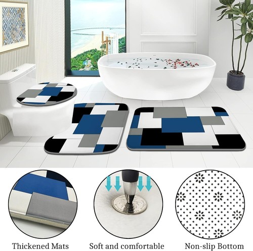 Juego de 4 cortinas de ducha a rayas azules y negras,de baño de color gris blanc - Picture 14 of 21